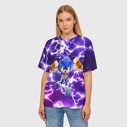 Футболка оверсайз женская Соник с пивом бежит на праздник, цвет: 3D-принт — фото 2