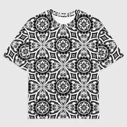 Футболка оверсайз женская Белое кружево на черном, цвет: 3D-принт