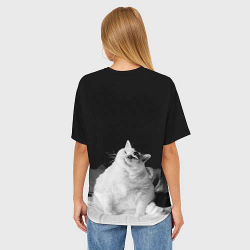 Женская футболка оверсайз Жирный кот - жизнь удалась / 3D-принт – фото 4