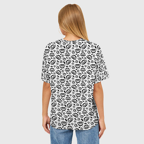 Женская футболка оверсайз Улыбка пианиста, узор на белом фоне / 3D-принт – фото 4