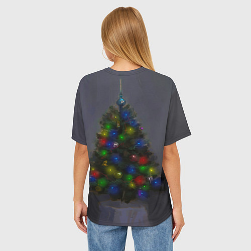 Женская футболка оверсайз Огни на новогодней елке / 3D-принт – фото 4