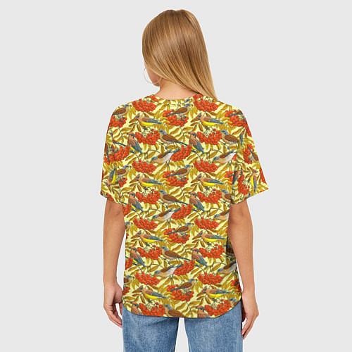 Женская футболка оверсайз Дрозды и свиристели на рябине / 3D-принт – фото 4