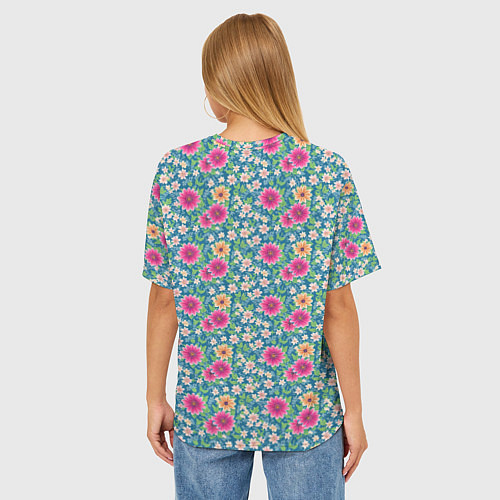 Женская футболка оверсайз Весенний цветочный паттерн / 3D-принт – фото 4