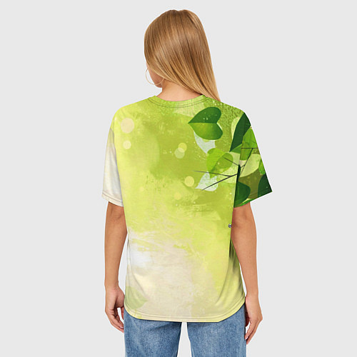 Женская футболка оверсайз Панда на фоне листьев / 3D-принт – фото 4