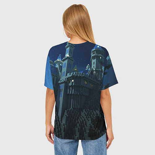 Женская футболка оверсайз Гора и замок из блоков майнкрафт / 3D-принт – фото 4