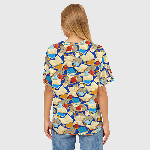 Женская футболка оверсайз Книги и котики / 3D-принт – фото 4