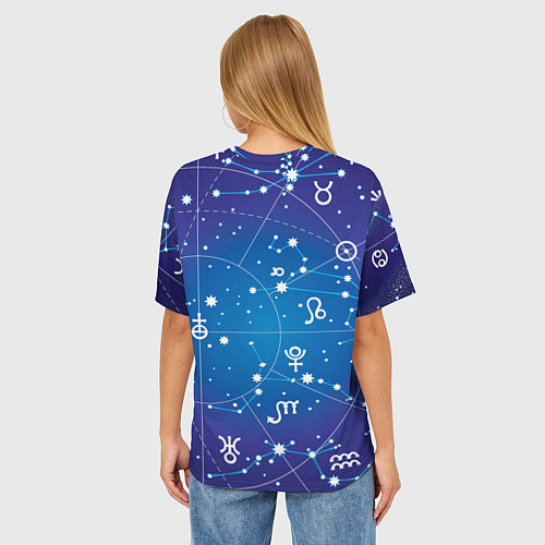 Женская футболка оверсайз Кролик символ 2023 на карте звездного неба / 3D-принт – фото 4
