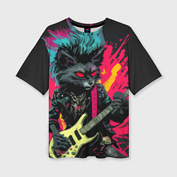 Женская футболка оверсайз Rocker Cat on a dark background - C-Cats collectio