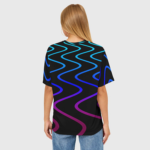 Женская футболка оверсайз Волновой неоновый растр / 3D-принт – фото 4