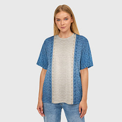 Футболка оверсайз женская Кожа синяя белая, цвет: 3D-принт — фото 2