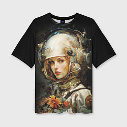 Женская футболка оверсайз Космическая красавица с цветами
