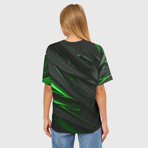 Женская футболка оверсайз Черные объекты в зеленым свечением / 3D-принт – фото 4