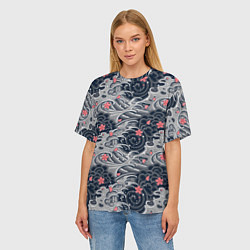 Футболка оверсайз женская Цветы и волны, цвет: 3D-принт — фото 2
