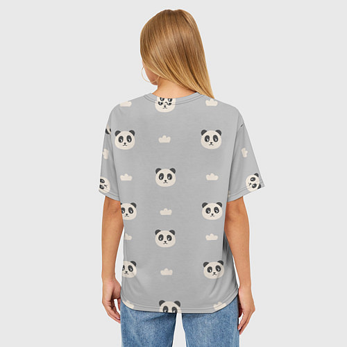 Женская футболка оверсайз Пандочки и облачка - паттерн серый / 3D-принт – фото 4