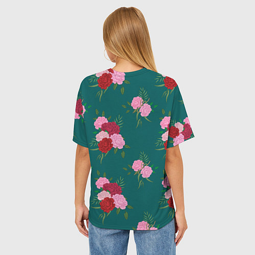 Женская футболка оверсайз Винтажные розы на темном фоне / 3D-принт – фото 4