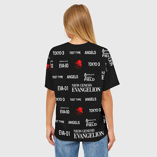 Женская футболка оверсайз Евангелион символы / 3D-принт – фото 4