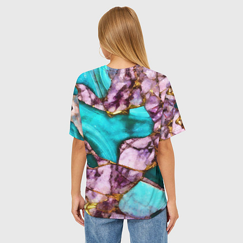 Женская футболка оверсайз Рисунок текстуры синего и фиолетового мрамора / 3D-принт – фото 4