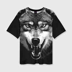 Женская футболка оверсайз Агрессивный атакующий волк