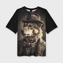 Женская футболка оверсайз Волк - винтажное фото