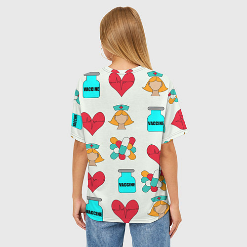 Женская футболка оверсайз Вакцина, пипюпи и сердце / 3D-принт – фото 4