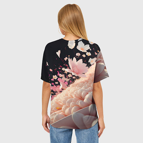 Женская футболка оверсайз Множество розовых цветов / 3D-принт – фото 4