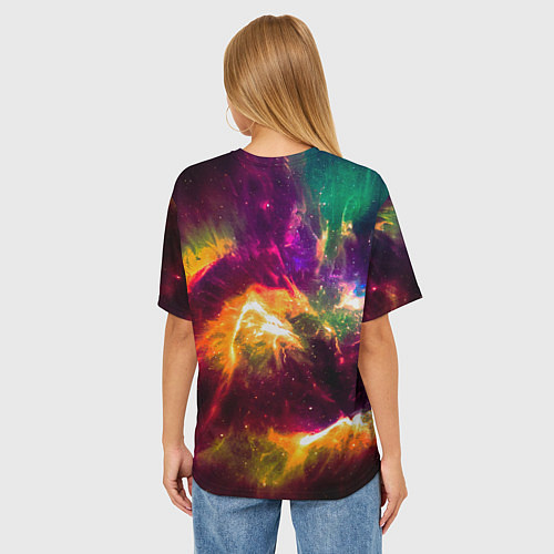 Женская футболка оверсайз Небула в космосе разноцветная - нейронная сеть / 3D-принт – фото 4