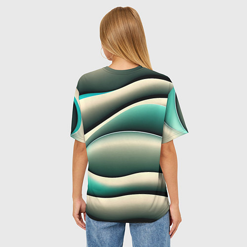 Женская футболка оверсайз Зеленая плавная волна / 3D-принт – фото 4