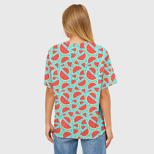 Женская футболка оверсайз Летний паттерн с арбузами / 3D-принт – фото 4