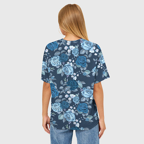 Женская футболка оверсайз Голубые розы паттерн / 3D-принт – фото 4