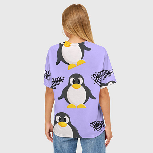 Женская футболка оверсайз Пингвин и веточка / 3D-принт – фото 4