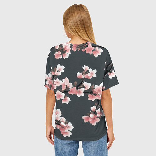 Женская футболка оверсайз Цветущее дерево на темном фоне / 3D-принт – фото 4