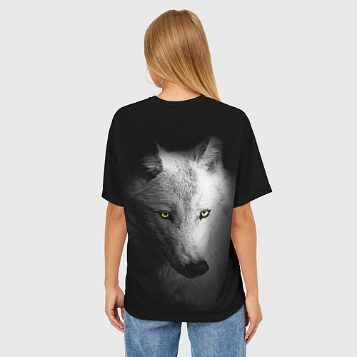 Женская футболка оверсайз Волк в полной тьме / 3D-принт – фото 4