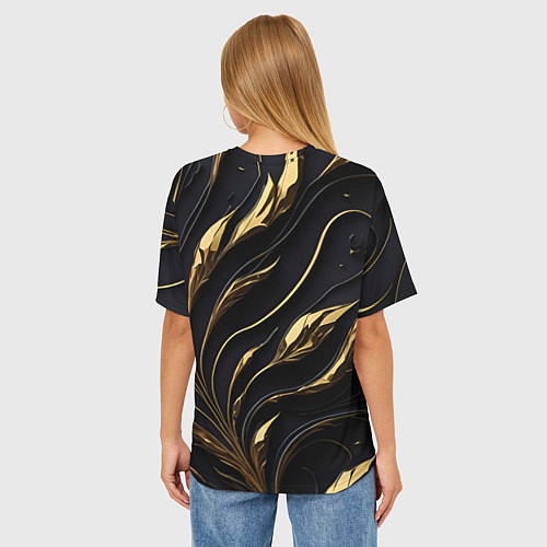 Женская футболка оверсайз Золотой орнамент на черном / 3D-принт – фото 4