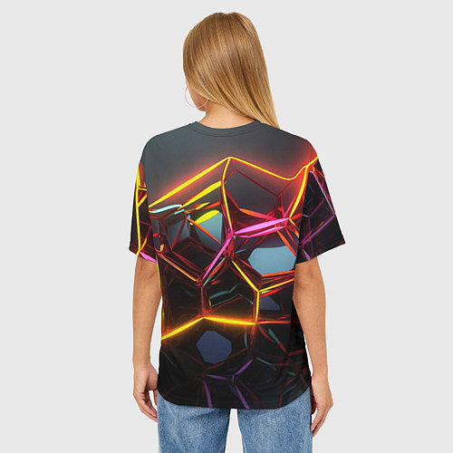 Женская футболка оверсайз Неоновые трубки абстракция / 3D-принт – фото 4