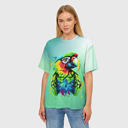 Футболка оверсайз женская Разноцветный попугай, цвет: 3D-принт — фото 2