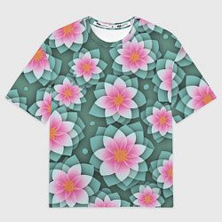 Женская футболка оверсайз Цветы с оптическим эффектом