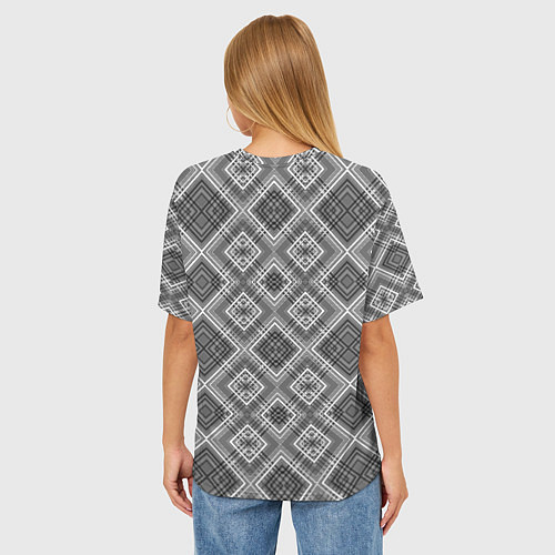 Женская футболка оверсайз Геометрический узор черно белые ромбы / 3D-принт – фото 4
