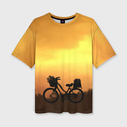 Женская футболка оверсайз Велосипед на закате