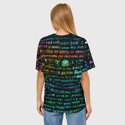 Женская футболка оверсайз Символы психоделика - нейронная сеть / 3D-принт – фото 4