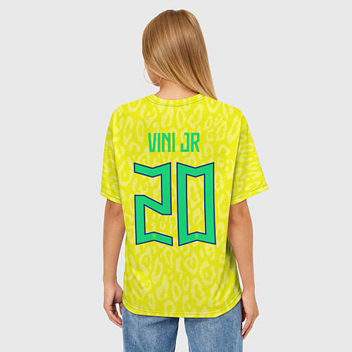 Женская футболка оверсайз Винисиус Жуниор ЧМ 2022 сборная Бразилии домашняя / 3D-принт – фото 4