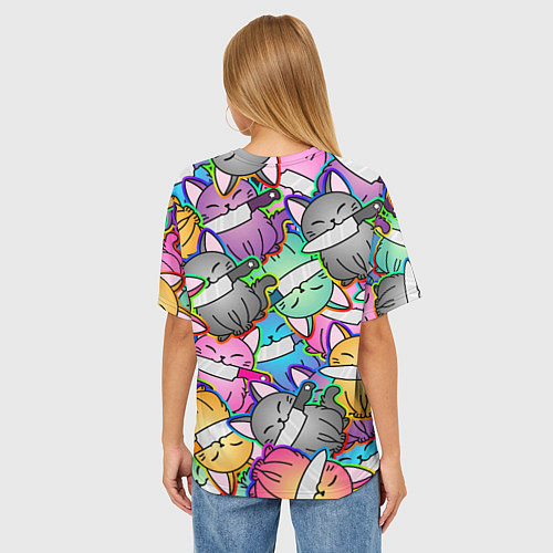 Женская футболка оверсайз Перенаселение котиков / 3D-принт – фото 4