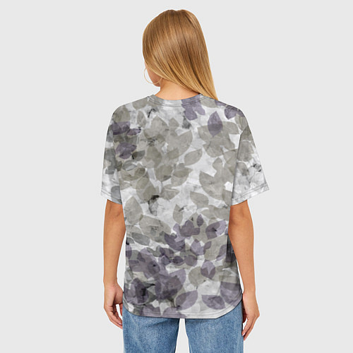 Женская футболка оверсайз Листья серо-зеленый / 3D-принт – фото 4
