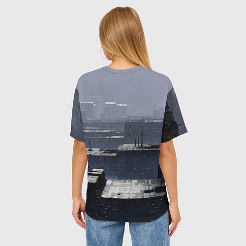 Женская футболка оверсайз Тёмный металлический город будущего / 3D-принт – фото 4