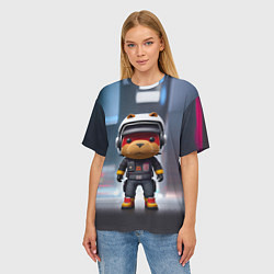 Футболка оверсайз женская Кроха капибара - киберпанк - нейросеть, цвет: 3D-принт — фото 2