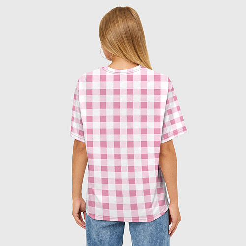 Женская футболка оверсайз Барби-розовый: клетка / 3D-принт – фото 4