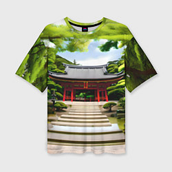 Женская футболка оверсайз Японский храм синто