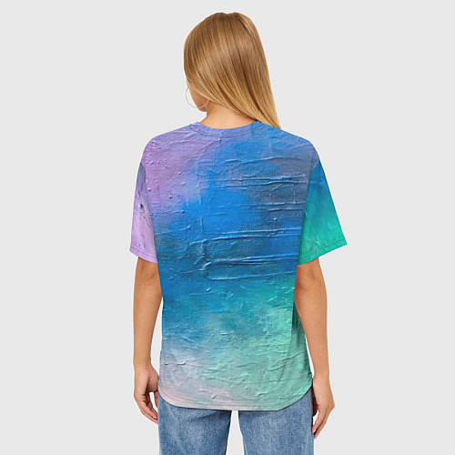 Женская футболка оверсайз Пудра и голубые краски / 3D-принт – фото 4