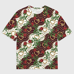 Футболка оверсайз женская Романтика - сердечки и розы, цвет: 3D-принт