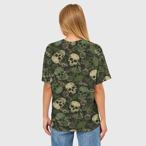 Женская футболка оверсайз Камуфляж с черепами и грибами / 3D-принт – фото 4