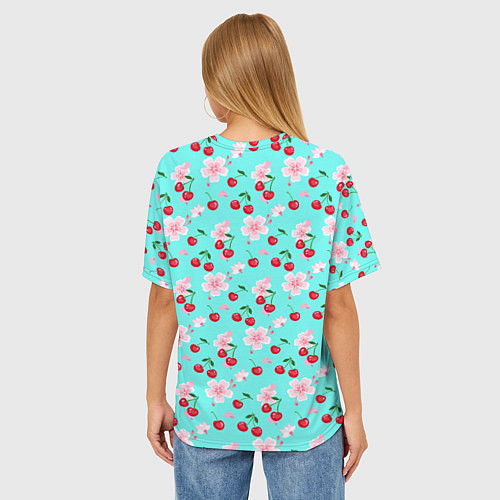 Женская футболка оверсайз Паттерн цветущая вишня / 3D-принт – фото 4